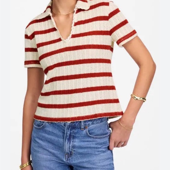 Madewell Tops - Madewell Red and Cream Striped Short Sleeve Top